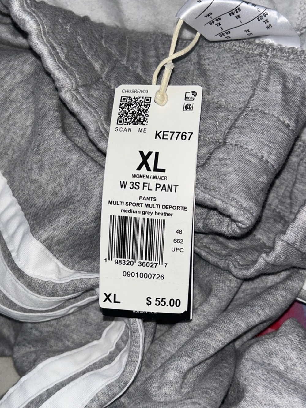 adidas Gray Track Joggers with White Stripes - XL - Picture 5 of 5